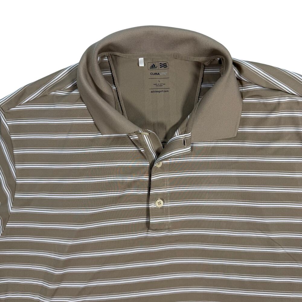 Adidas Climalite Golf Polo Mens Large Tan Striped Performance Shirt